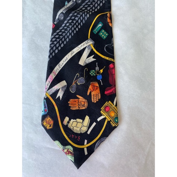 Nicole Miller Men's Tie Vintage 1993 100% Silk Hand Sewn SportsCars Driving 55" - Picture 3 of 8